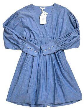 JOIE Robina Women Sz S Dress V-neck 100% Cotton Woodstock Blue Mini Dress NWT